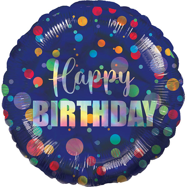 Folija balon „Happy Birthday“ – teget, prelivajući, 46 cm