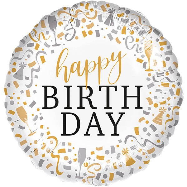Folija balon „Happy Birthday“ – šampanjac, 46 cm