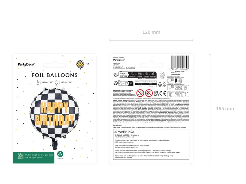 Happy Birthday folija balon “Checkered Flag”