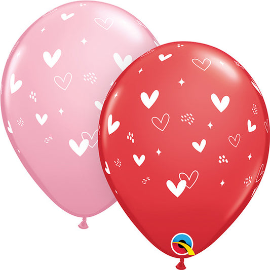 Hearts & Speckles Red & Pink Latex Baloni