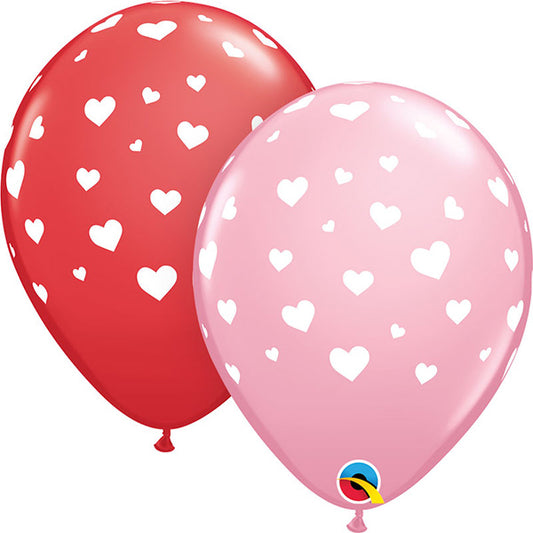 Random Hearts Red & Pink Latex Baloni