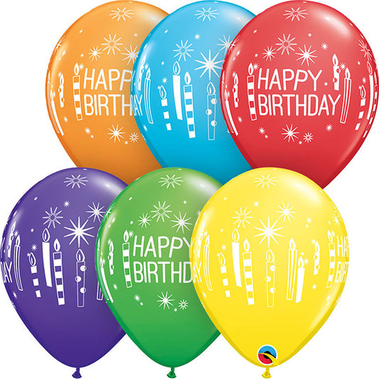 Happy Birthday Candles & Starbursts Latex Baloni