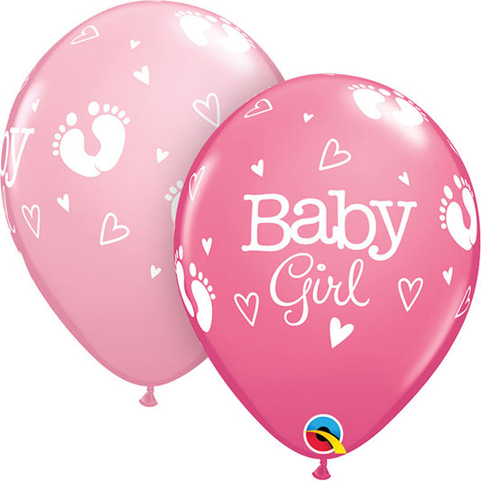 Baby Girl Footprints & Hearts Latex Baloni