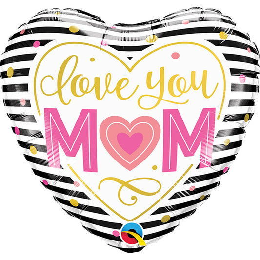Heart Love You Mom Stripes Folija Balon