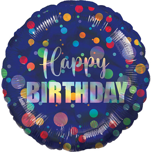 Folija balon „Happy Birthday“ – teget, prelivajući, 46 cm