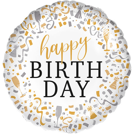 Folija balon „Happy Birthday“ – šampanjac, 46 cm