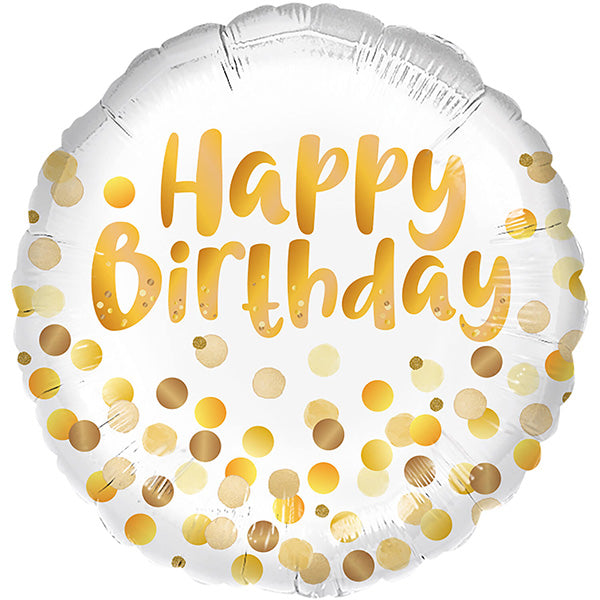 Folija balon „Happy Birthday“ – zlatne konfete, 46 cm