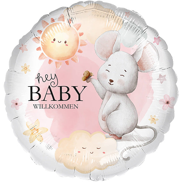 Folija balon „Hey Baby – Willkommen“ – mišić, 46 cm