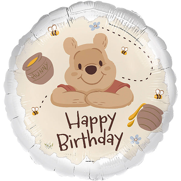 Folija balon „Happy Birthday“ – Vini Pu, bež, 46 cm