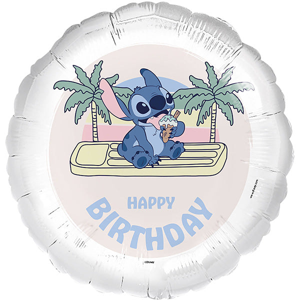 Folija balon „Happy Birthday“ – Stitch pod palmama, 46 cm