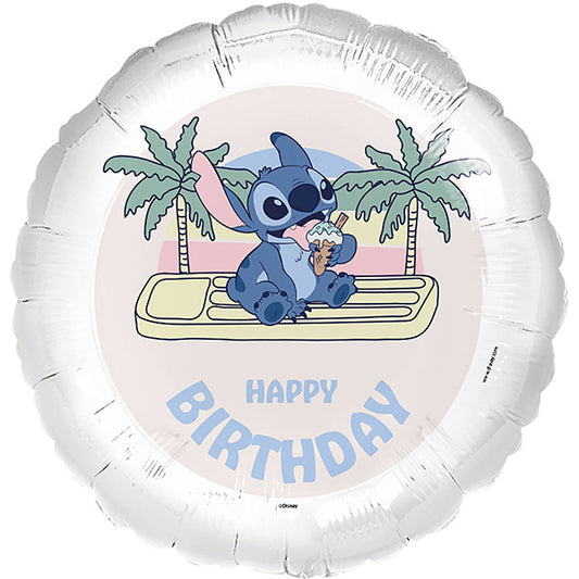 Folija balon „Happy Birthday“ – Stitch pod palmama, 46 cm