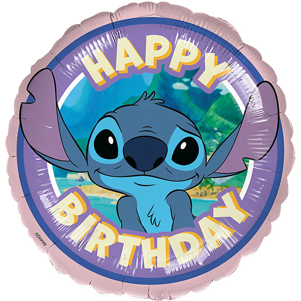 Folija balon „Happy Birthday“ – Stitch, ljubičasti, 46 cm