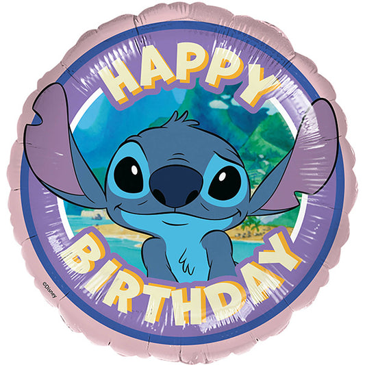 Folija balon „Happy Birthday“ – Stitch, ljubičasti, 46 cm