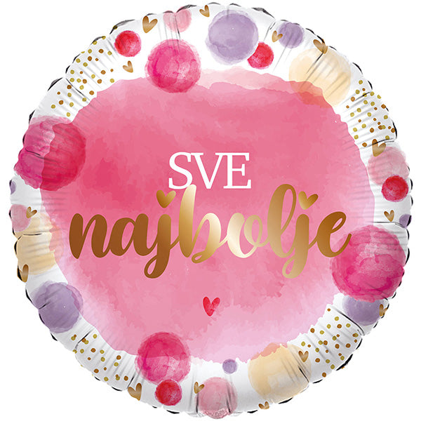 Folija balon „Sve najbolje“ – roze, 46 cm