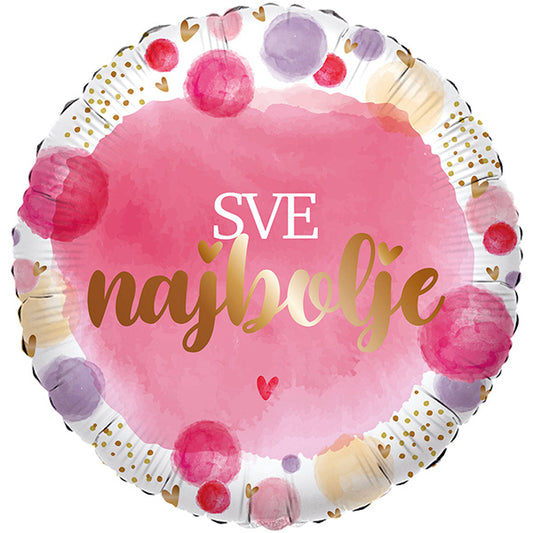 Folija balon „Sve najbolje“ – roze, 46 cm