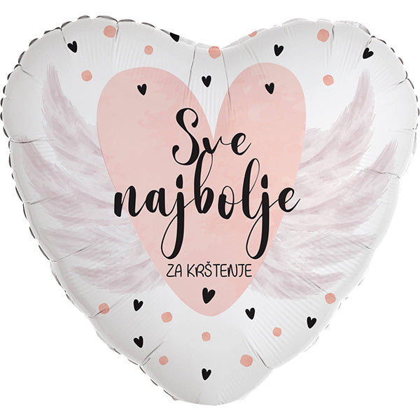 Folija balon srce „Sve najbolje za krštenje“, 46 cm