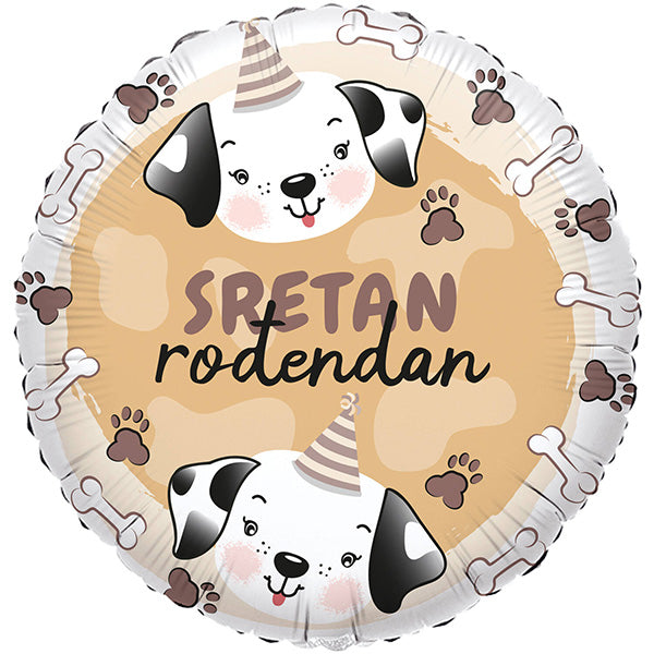 Folija balon „Sretan rođendan“ – dalmatineri, 46 cm