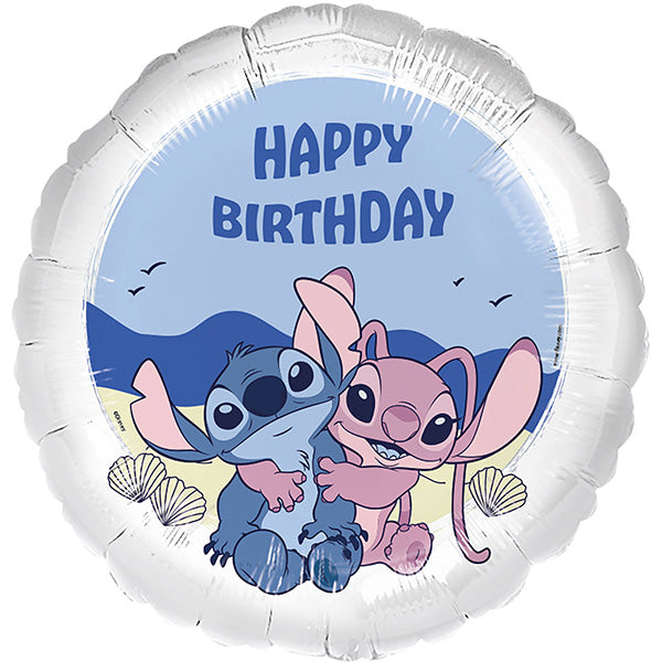 Folija balon „Happy Birthday“ – Stitch i Angel, 46 cm