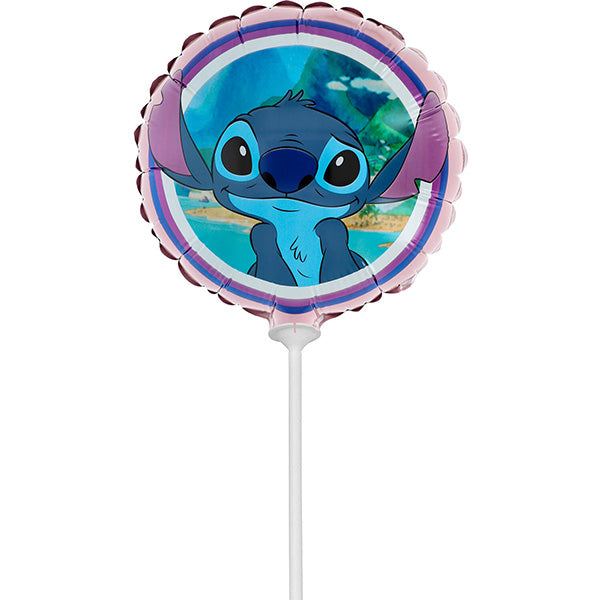 Mini folija balon na štapiću – Stitch, okrugli, 23 cm