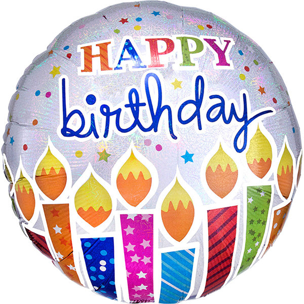 Veliki folija balon „Happy Birthday“ – svećice, holografski, 81 cm