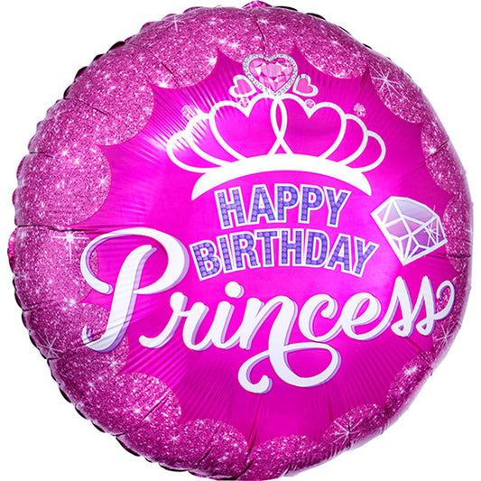 Folija balon „Happy Birthday Princess“ – ciklama, 46 cm