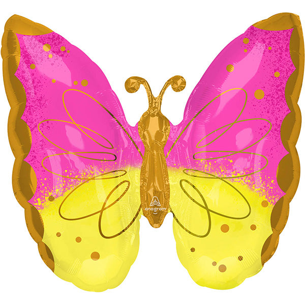 Folija balon leptir, roze-žuti, 58 × 66 cm