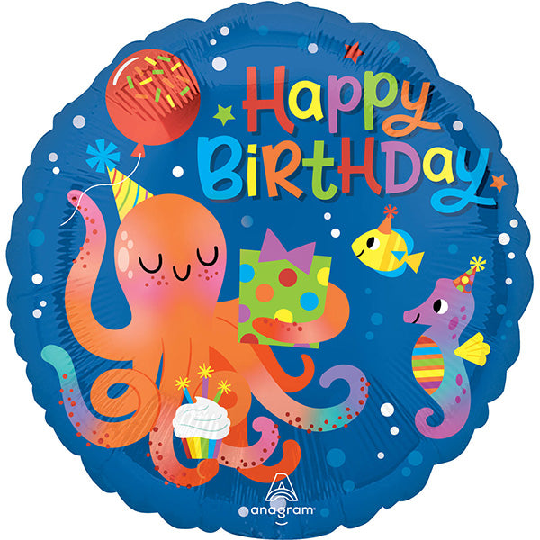 Folija balon „Happy Birthday“ – hobotnica, 46 cm