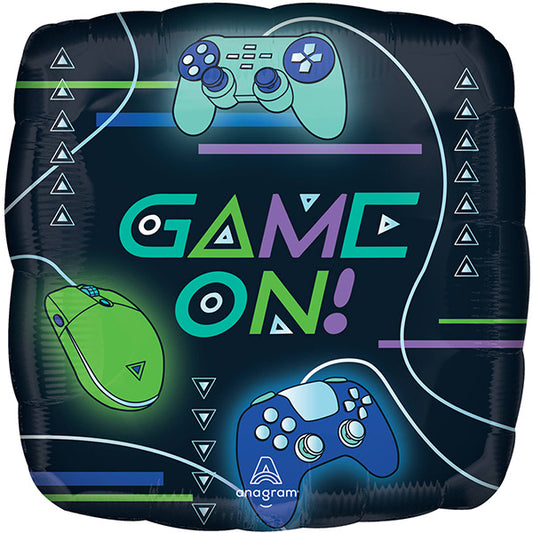 Kvadratni folija balon „Game On!“ – gejmeri, 46 cm