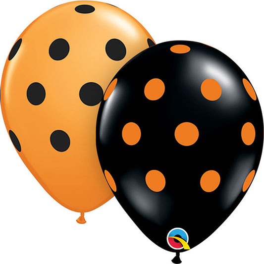Big Polka Dots Orange Black Latex Baloni