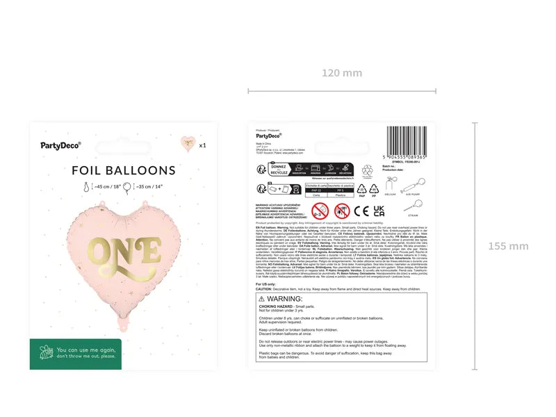 Folija balon srce “ONE” svetlo roze