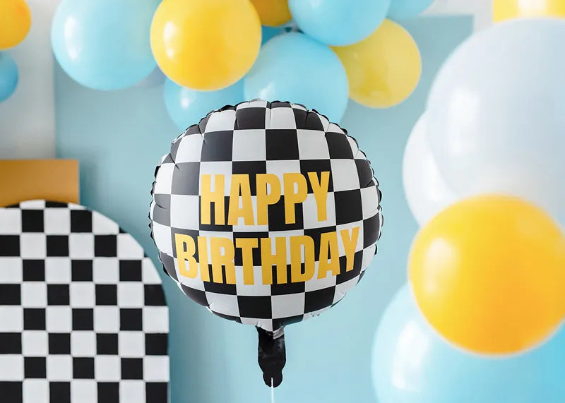 Happy Birthday folija balon “Checkered Flag”