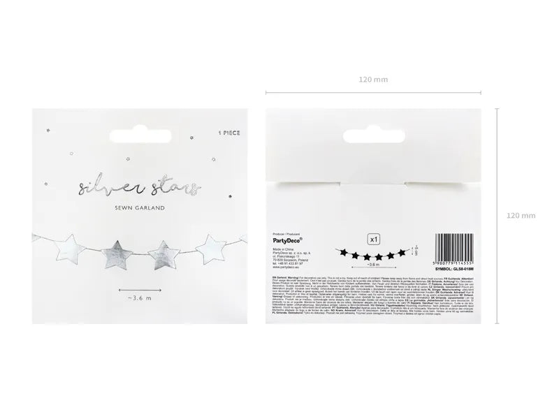 Srebrna girlanda sa zvezdicama -3,6 m