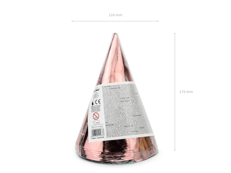 Roze-zlatne rođendanske kapice 10 cm (6 kom)