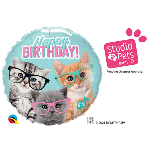 18"46 cm Bday Kittens With Eyeglasses Folija balon