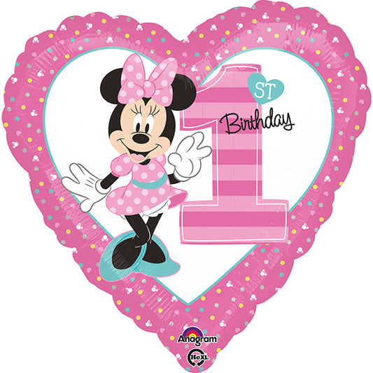 17”43 cm Heart Minnie 1st Birthday folija balon