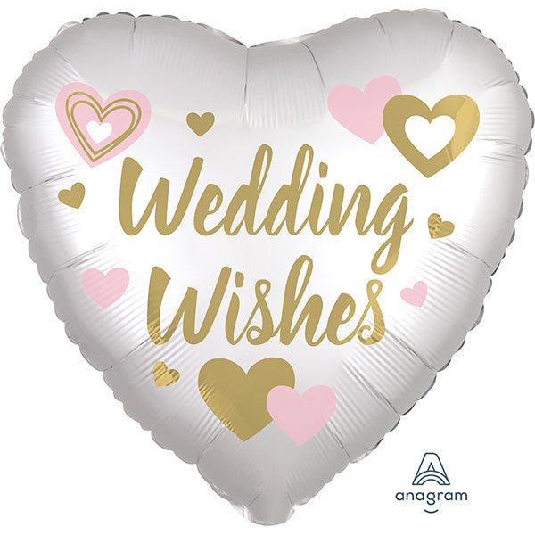 18”45cm  Foil Satin Wedding Wishes White folija balon