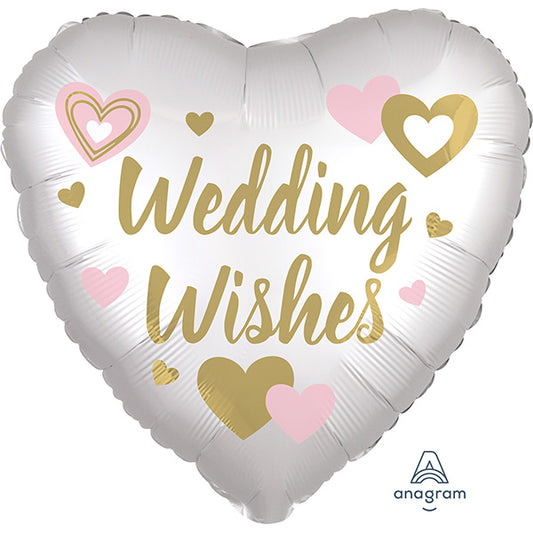 18”45cm  Foil Satin Wedding Wishes White folija balon