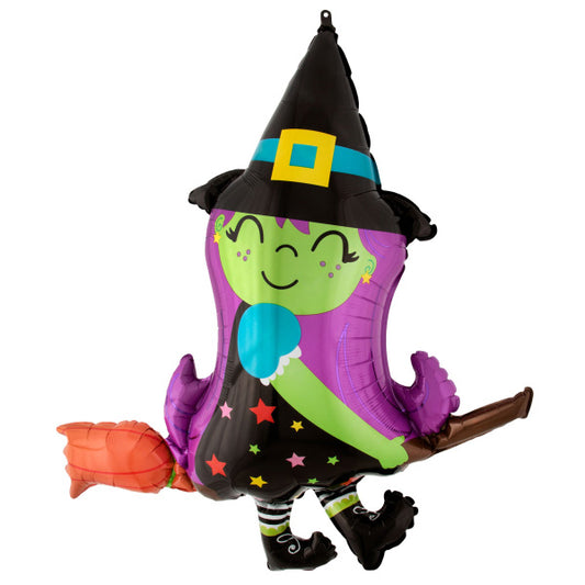 Cute Witch On Broom Folija Balon