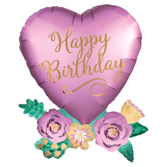 Birthday Satin Heart With Flowers folija balon