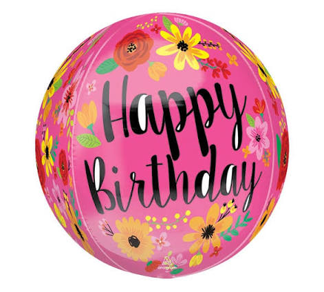 Orbz Happy Birthday Pink Floral folija balon – 38 × 40 cm
